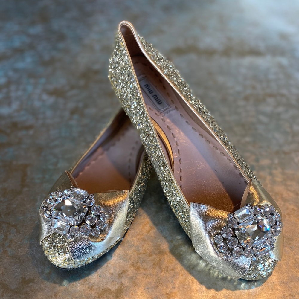 Miu Miu gold sparkle ballerinas size 37.5